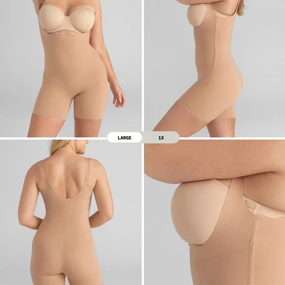 Honeylove Open-Bust Mid-Thigh Bodysuit Sand Size 1X $109 MSRP - Picture 1 of 11